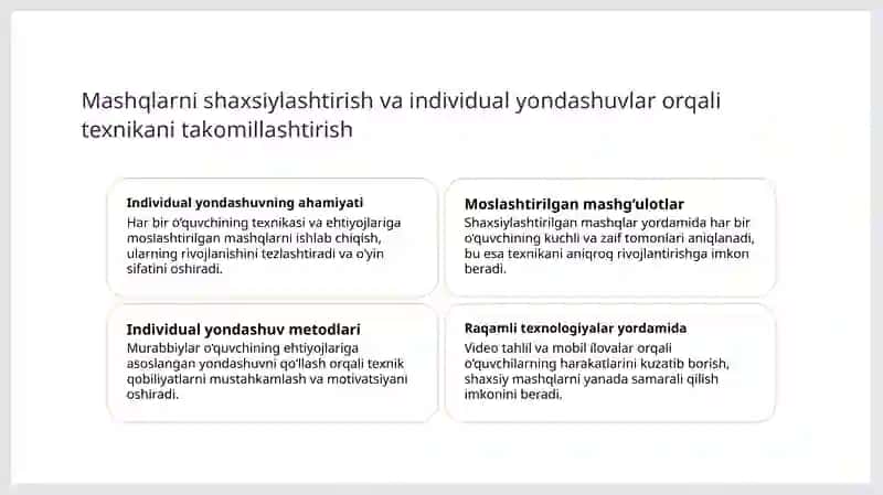 Basketbol o‘yin mashqlar texnikasi va taktikasi usullarini o‘rgatishni takomillashtirish hamda mahoratini oshirish. 4