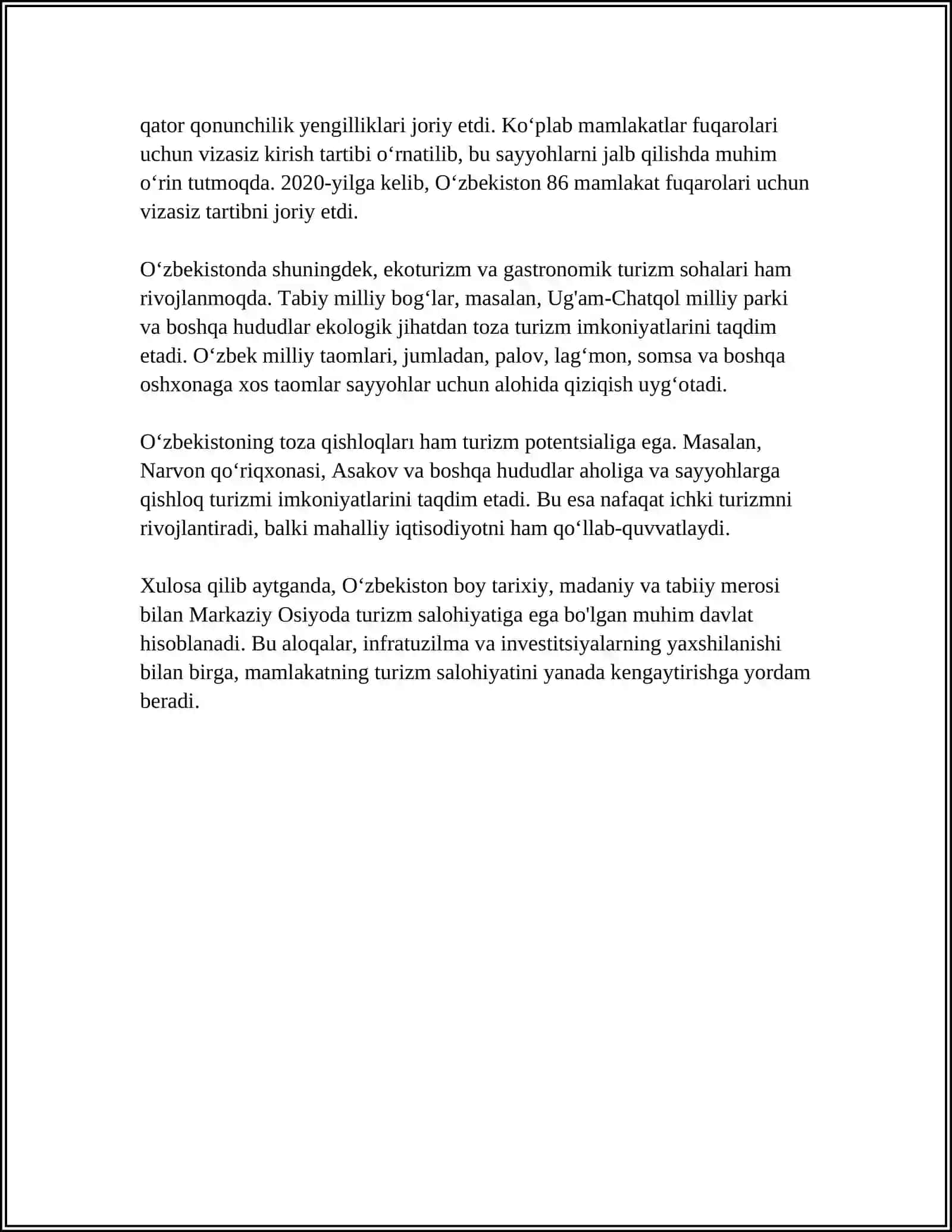 OʻZBEKISTON RESPUBLIKASIDA TURIZM SOHASINING RIVOJLANISHI 4
