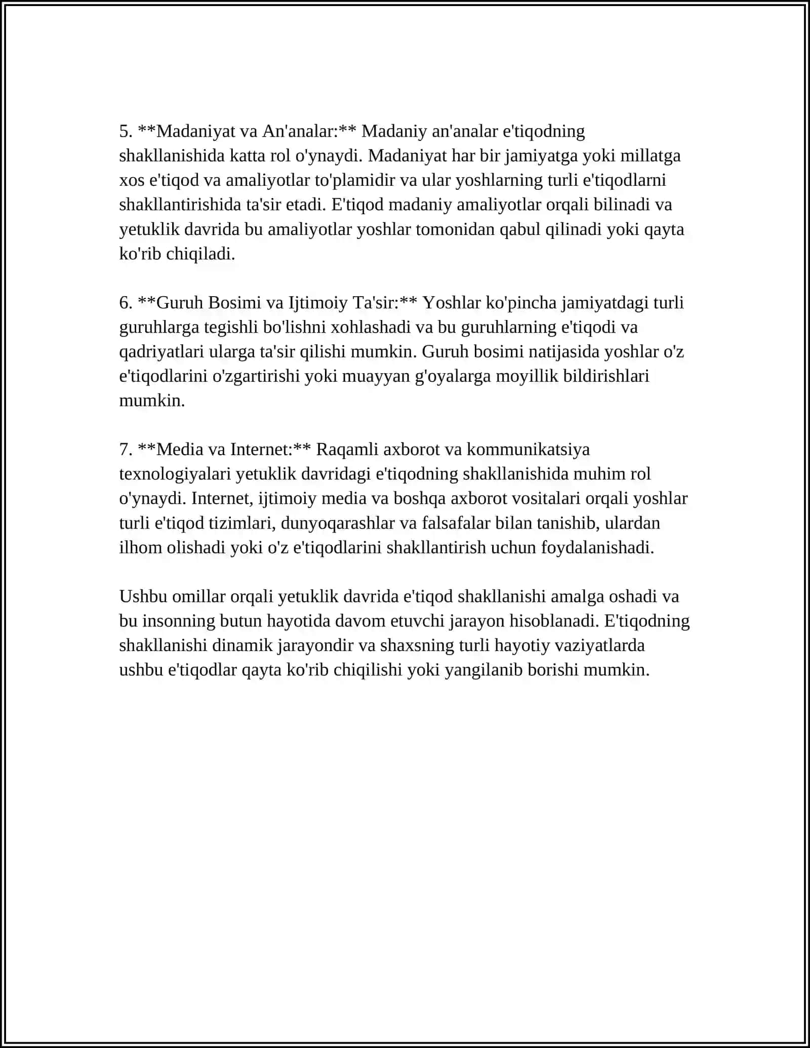 YETUKLIK DAVRIDA E'TIQOD VA DUNYO QARASHI. YOSHLIK DAVRIDAGI HAYOT VA FAOLIYAT. ILK ÕSPIRINLIK DAVRIDAGI INQIROZLAR. ILK ÕSPIRINLIK VA KASB TANLASH 4