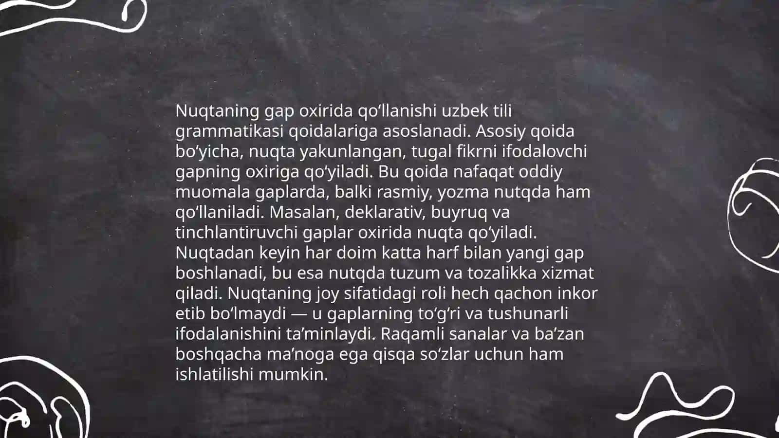 Tinish belgilarining gap oxirida qoʻllanilishi (nuqta soroq, umdov, kop nuqta) 4