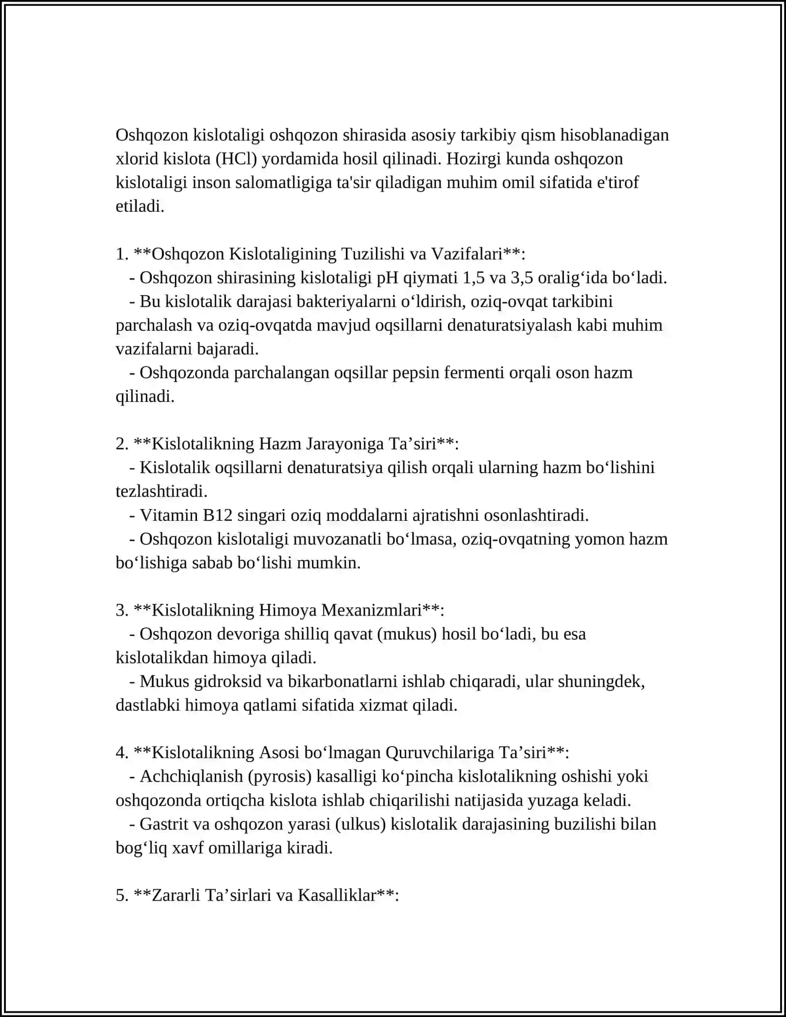 FERMENTLAR FAOLLIGINI OSHQOZON KISLOTALIGINI GIPOVA GIPERATSID HOLATLARDA O'ZGARISHI VA TIKLASH CHORALARI 4