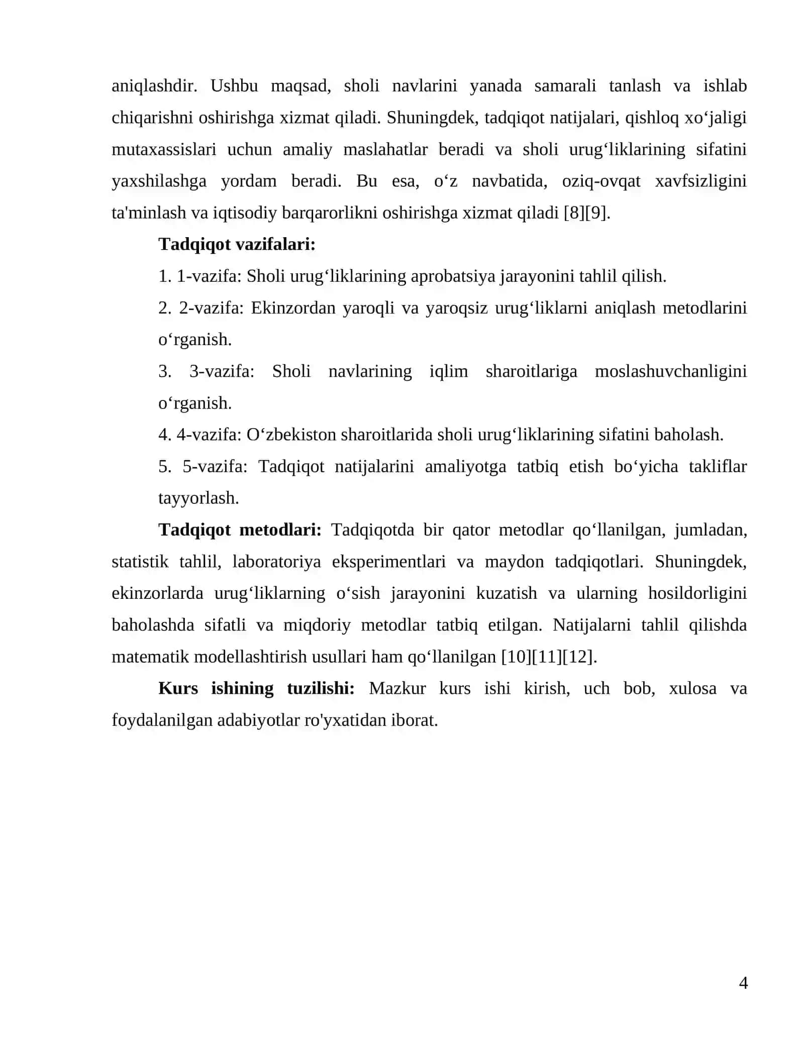Sholi urug‘lik ekinzorlarida aprobatsiya o‘tkazish tartibi, ekinzordan yaroqli va yaroqsizligini aniqlash va hujjatlashtirish 4