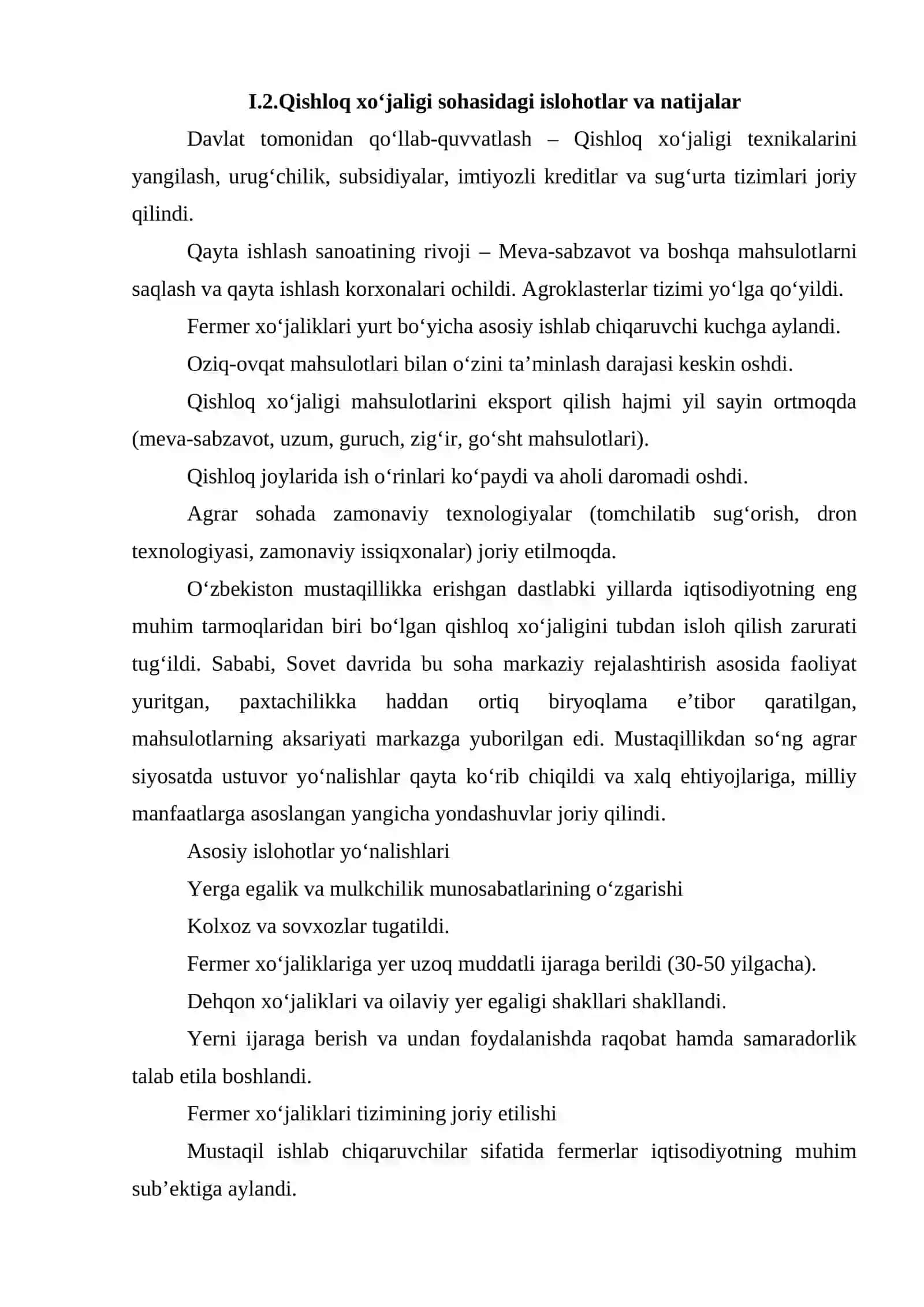 Mustaqillik yillarida qishloq xoʻjaligi va sanoat sohasidagi oʻzgarishlar 4