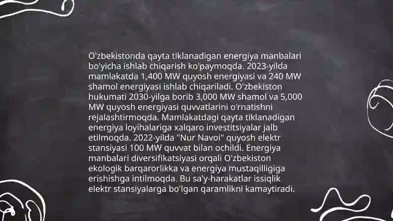 O'zbekiston elektr energetika sohasining rivojlanish istiqboli Abdunabiyev Sarvar 4