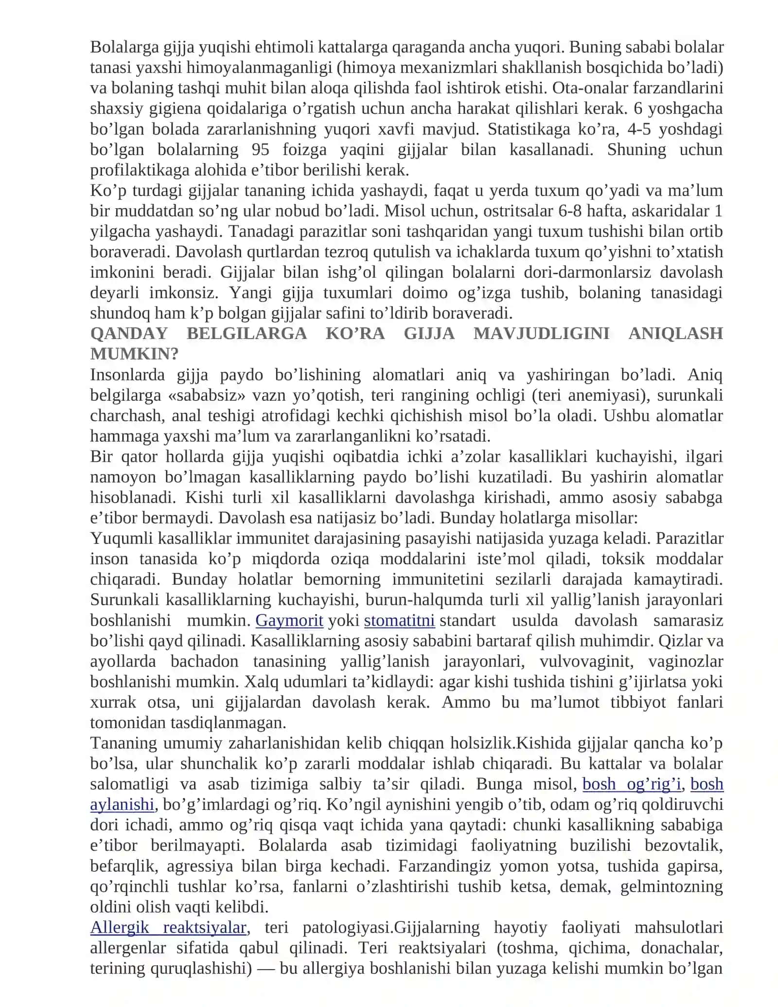 ODAMLARDAGI GIJJA — TURLARI, YUQISHI, ULARDAN QUTULISH, GIJJA MAVJUDLIGI BELGILARI, DAVOLASH 4