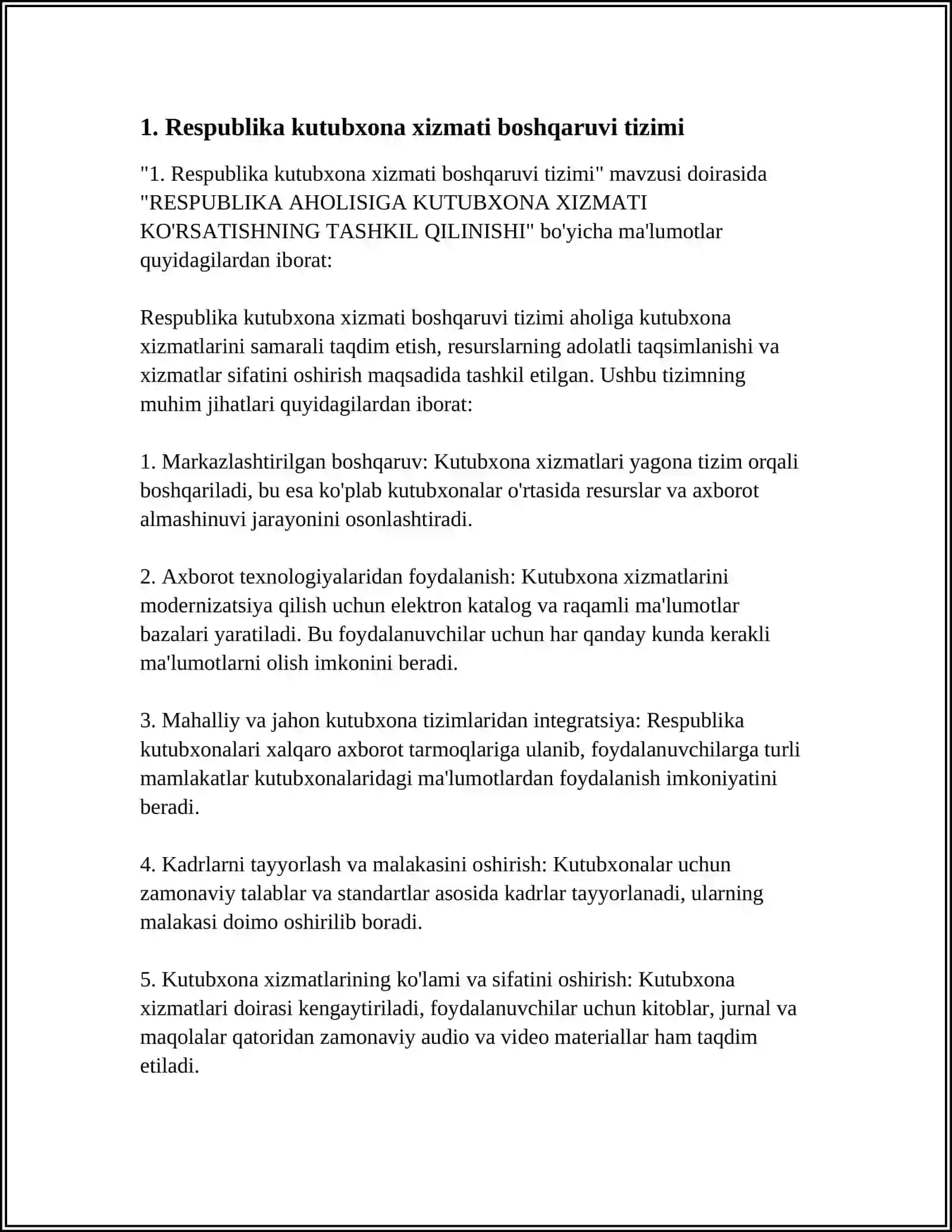 RESPUBLIKA AHOLISIGA KUTUBXONA XIZMATI KO'RSATISHNING TASHKIL QILINISHI 4