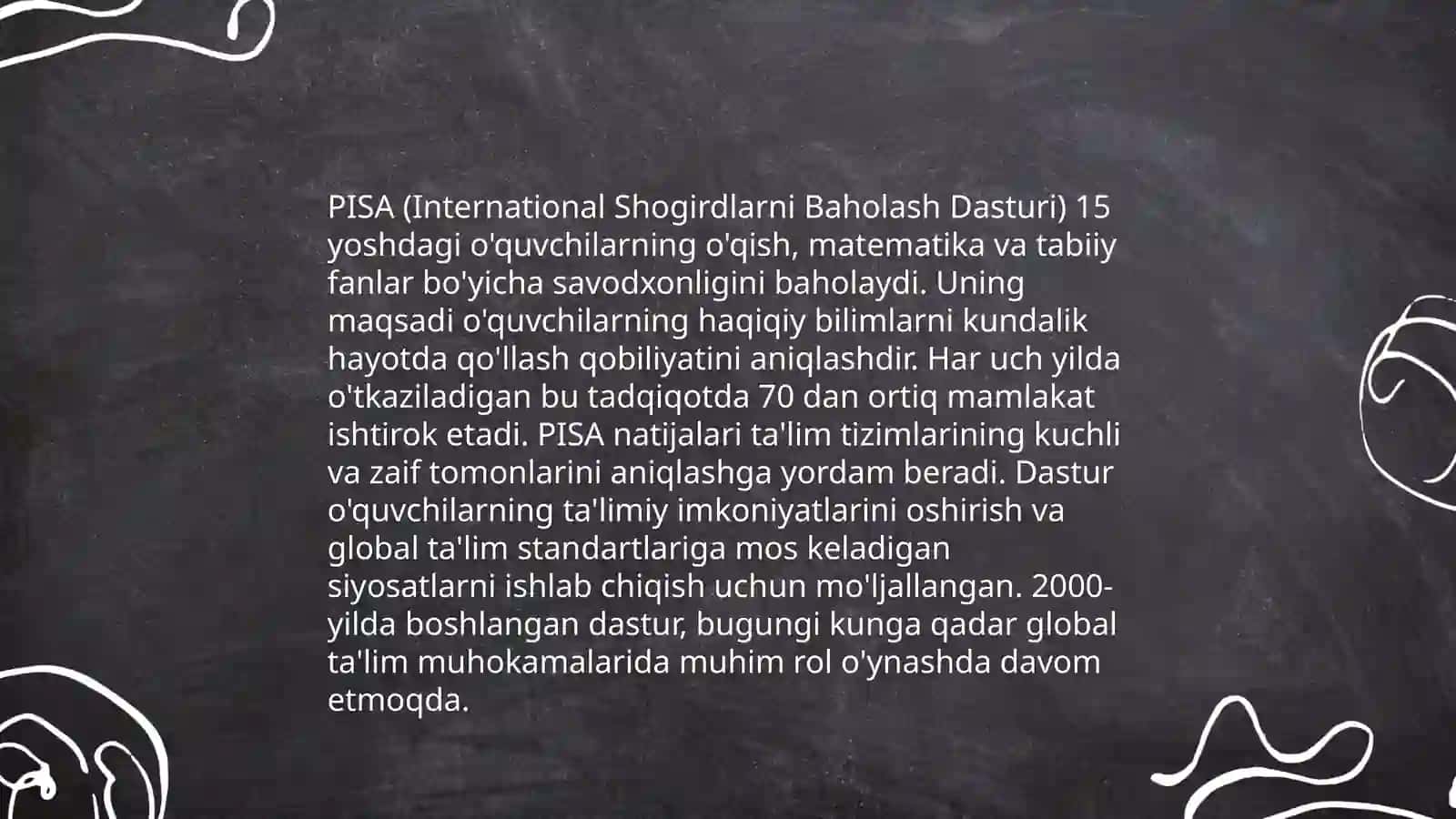 Xalqaro baholash tadqiqotlari PISA,PIRLS,TIMESS,EGMA,EGRA fanining maqsad va fazifalari 4
