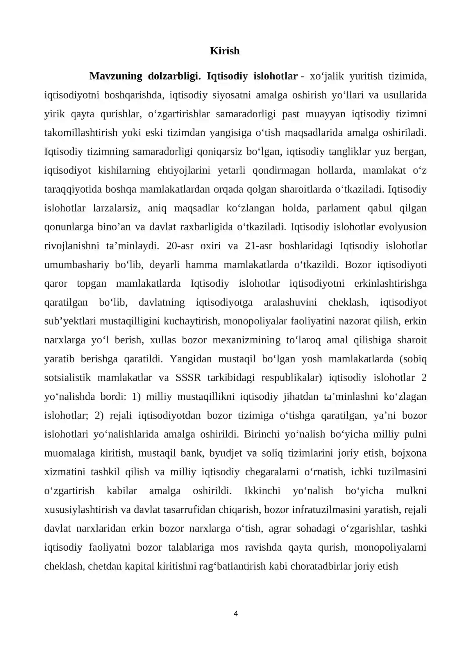O‘zbekistonda iqtisodiy islohotlar bosqichlari: yakunlari va istiqbollari 4