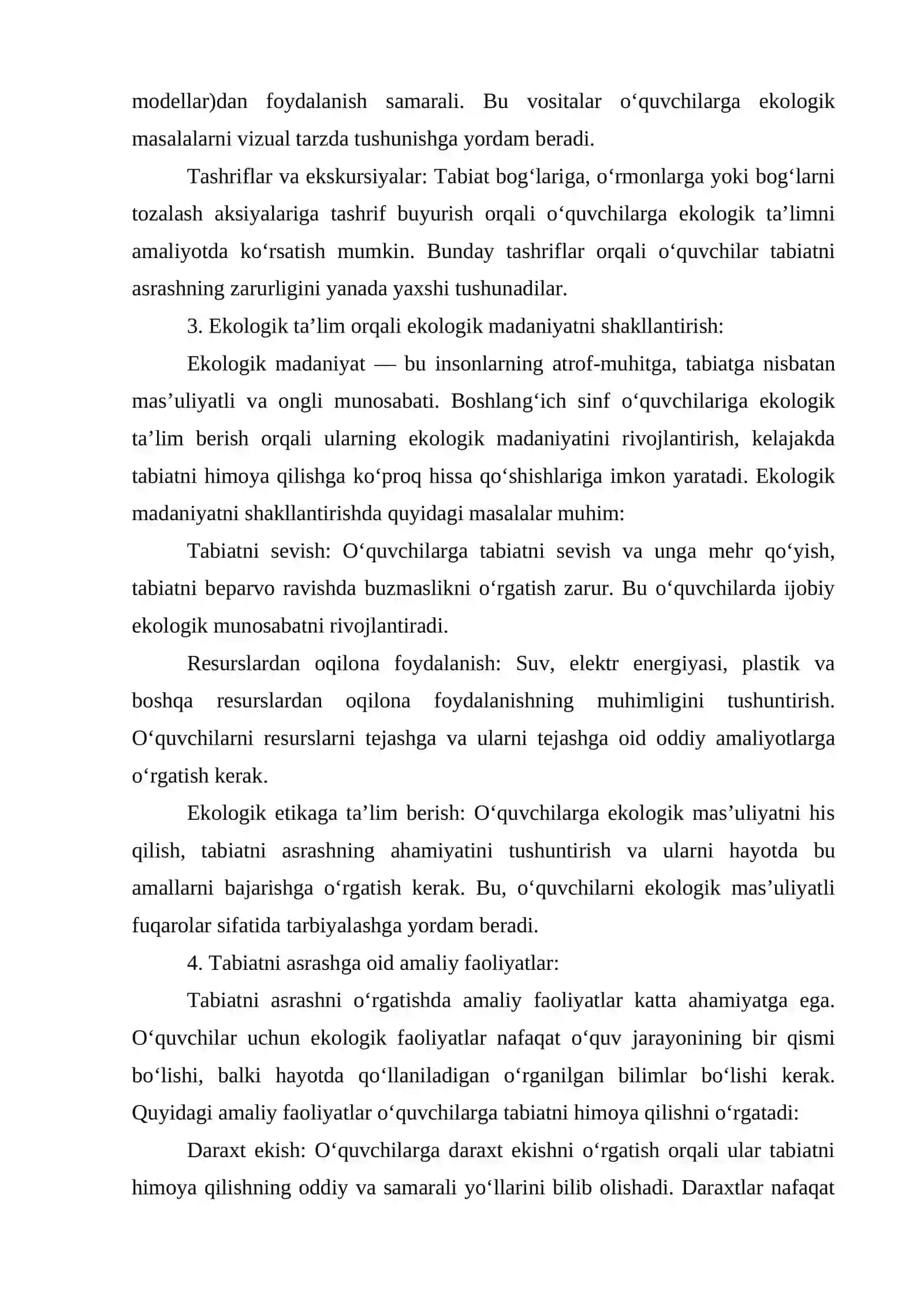 Boshlang‘ich sinf o‘quvchilarini ekologik ta’lim bilan tanishtirish: Tabiiy fanlar fani orqali atrof-muhitni himoya qilish 4