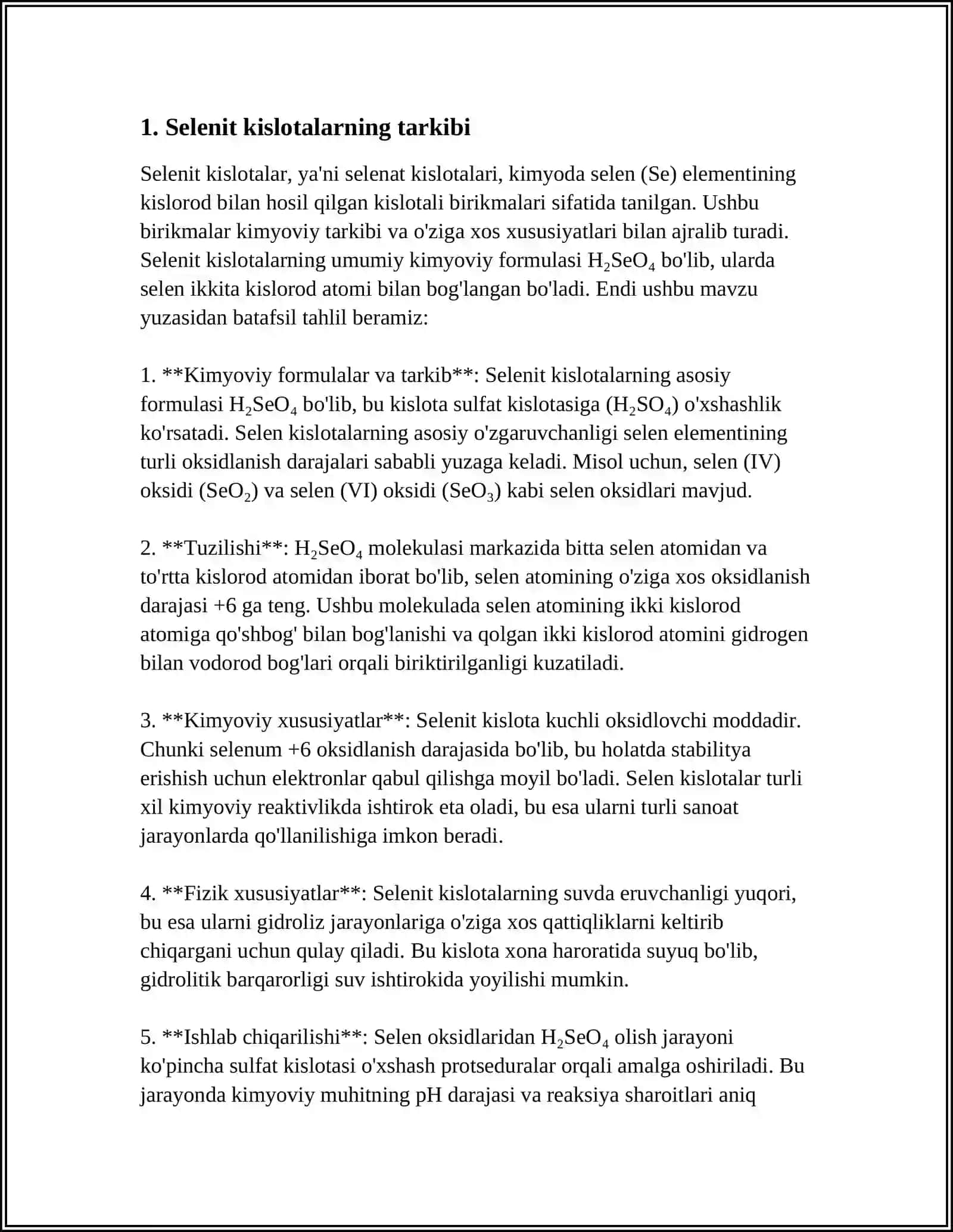 SELENIT VA TELLURIT KISLOTALAR. SULFIT-TELLURIT KISLOTALAR QATORIDA OKSIDLANISH QAYTARUVCHANLIK XOSSALARINING O'ZGARISHI 4