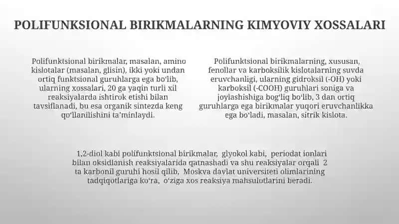 Polifunktsional birikmalar va ularning xossalari 4
