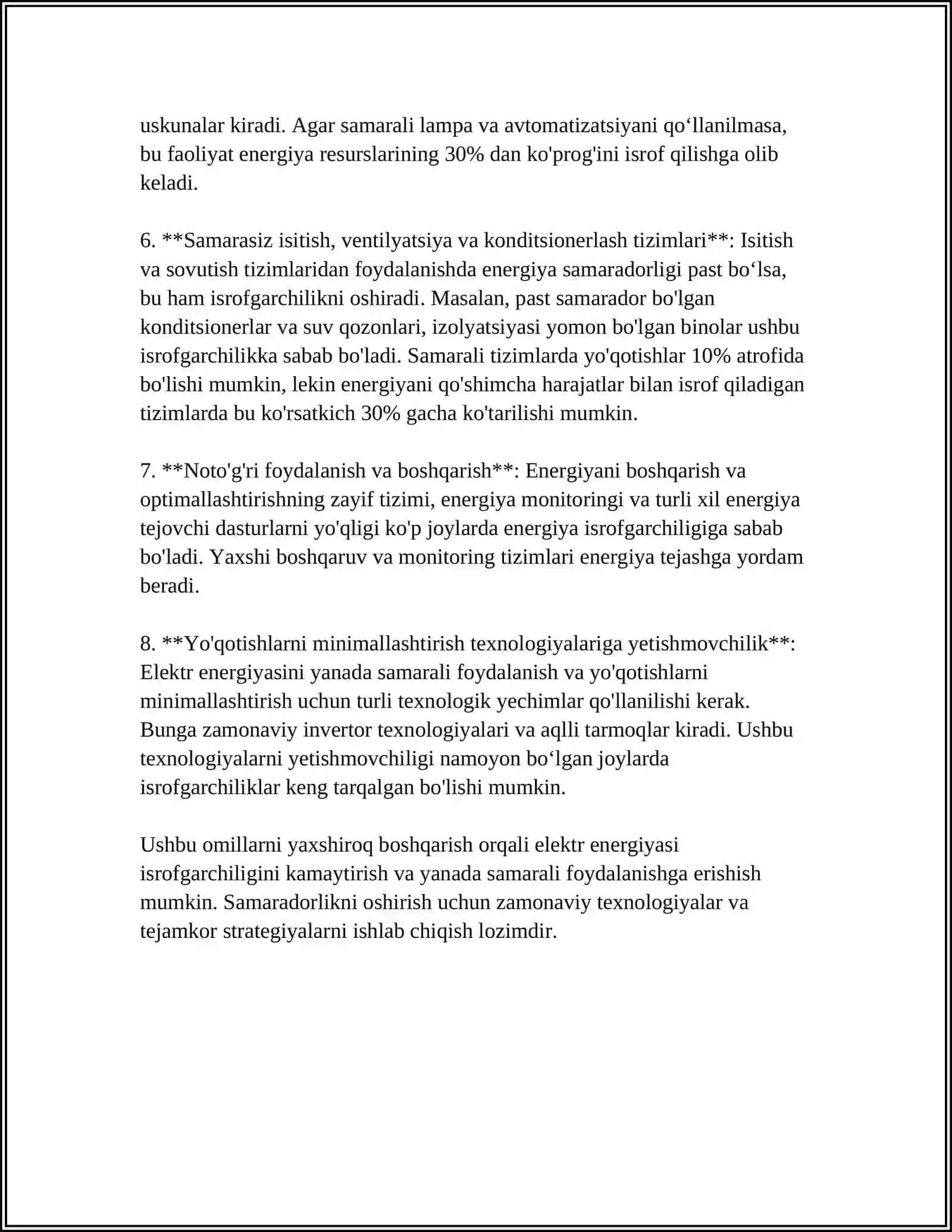 ELEKTR TA'MINOTI TIZIMIDAGI ISROFLAR MAVZUSIDA MUSTAQIL ISH 4