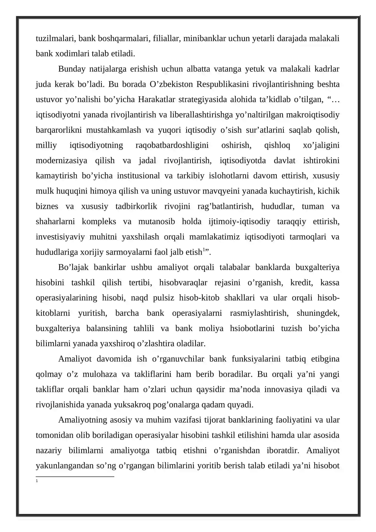 “BANK ISHI” BAKALAVRIAT TA’LIM YO’NALISHI BO’YICHA  TANISHUV AMALIYOT   H I S O B O T I 4