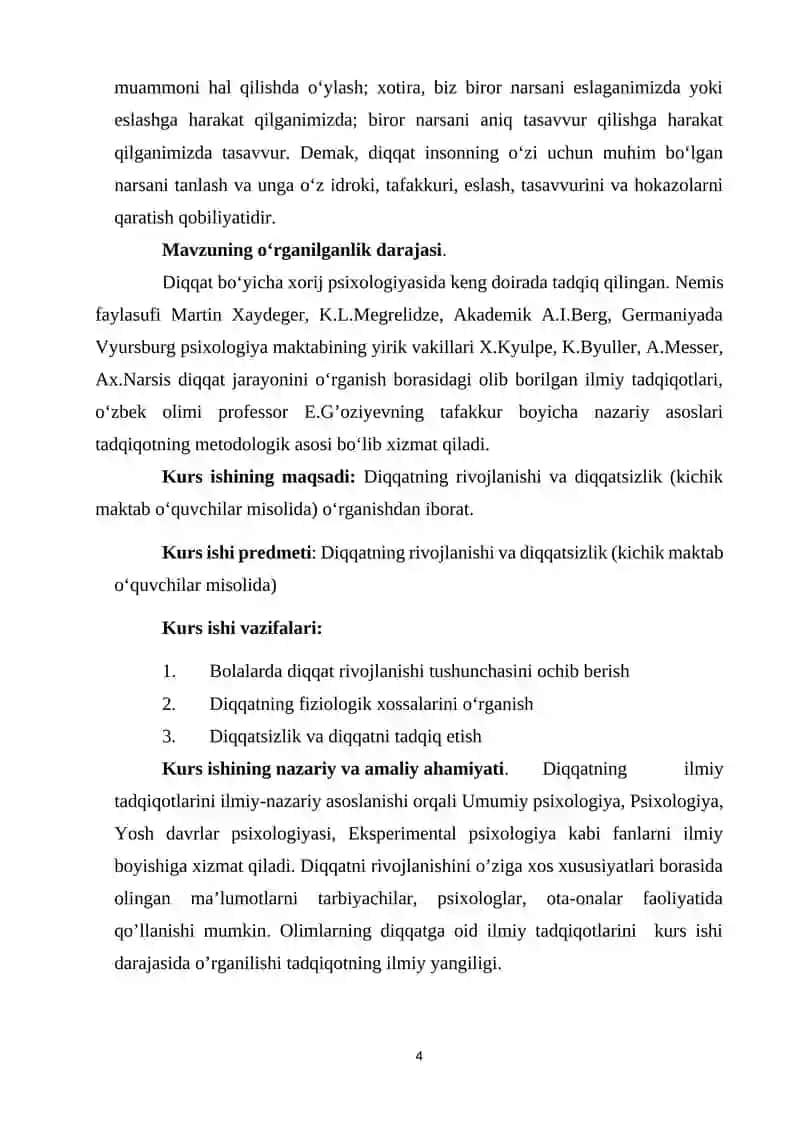 Diqqatning rivojlanishi va buzilishi. 4