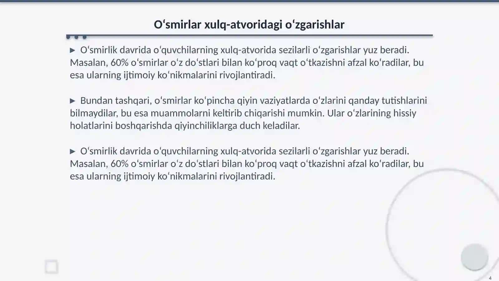 O‘smirlik yoshidagi o‘quvchilarning xulq-atvori xususiyatlari 4