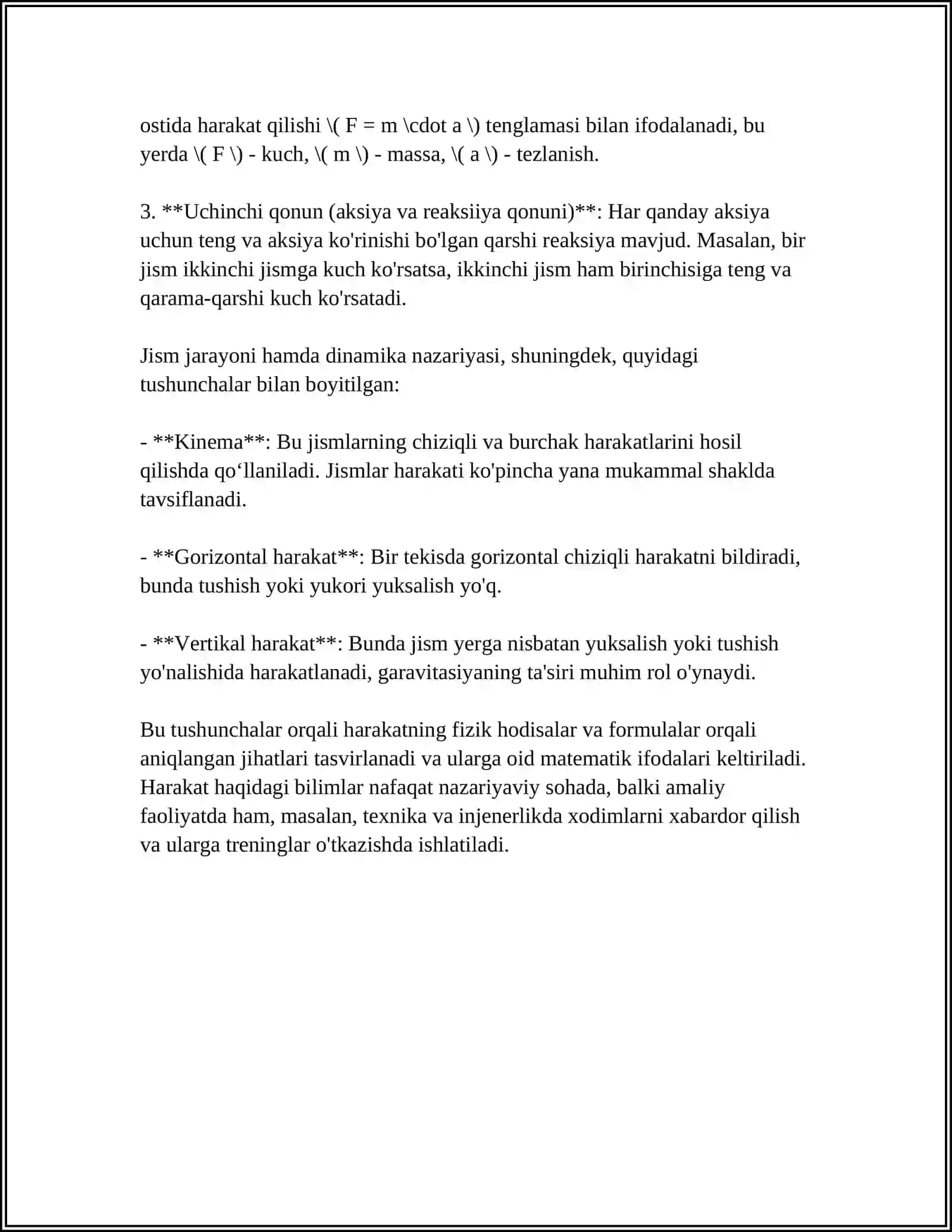 FIZIK KATTALIKLAR. KNEMATIKA ASOSLARI 4