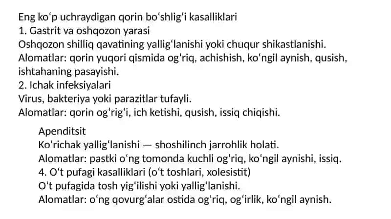 Qorin boʻshligʻi kasalliklari 4
