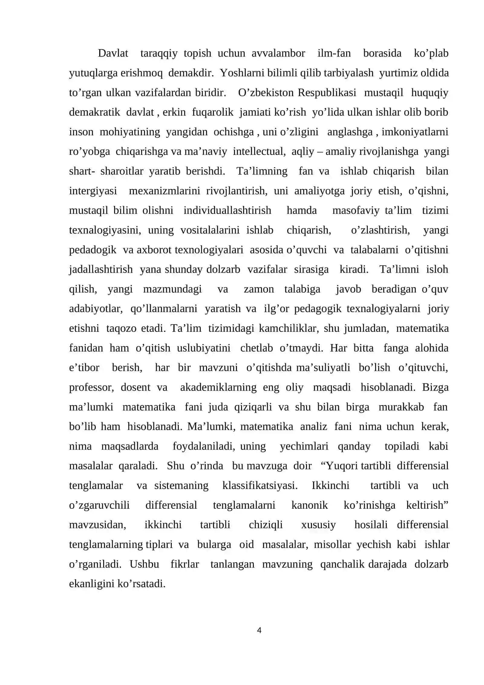 YUQORI TARTIBLI DIFFERENSIAL TENGLAMALAR VA SISTEMANING KLASSIFIKATSIYASI. IKKINCHI TARTIBLI VA UCH O’ZGARUVCHILI DIFFERENSIAL TENGLAMALARNI KANONIK KO’RINISHGA KELTIRISH 4