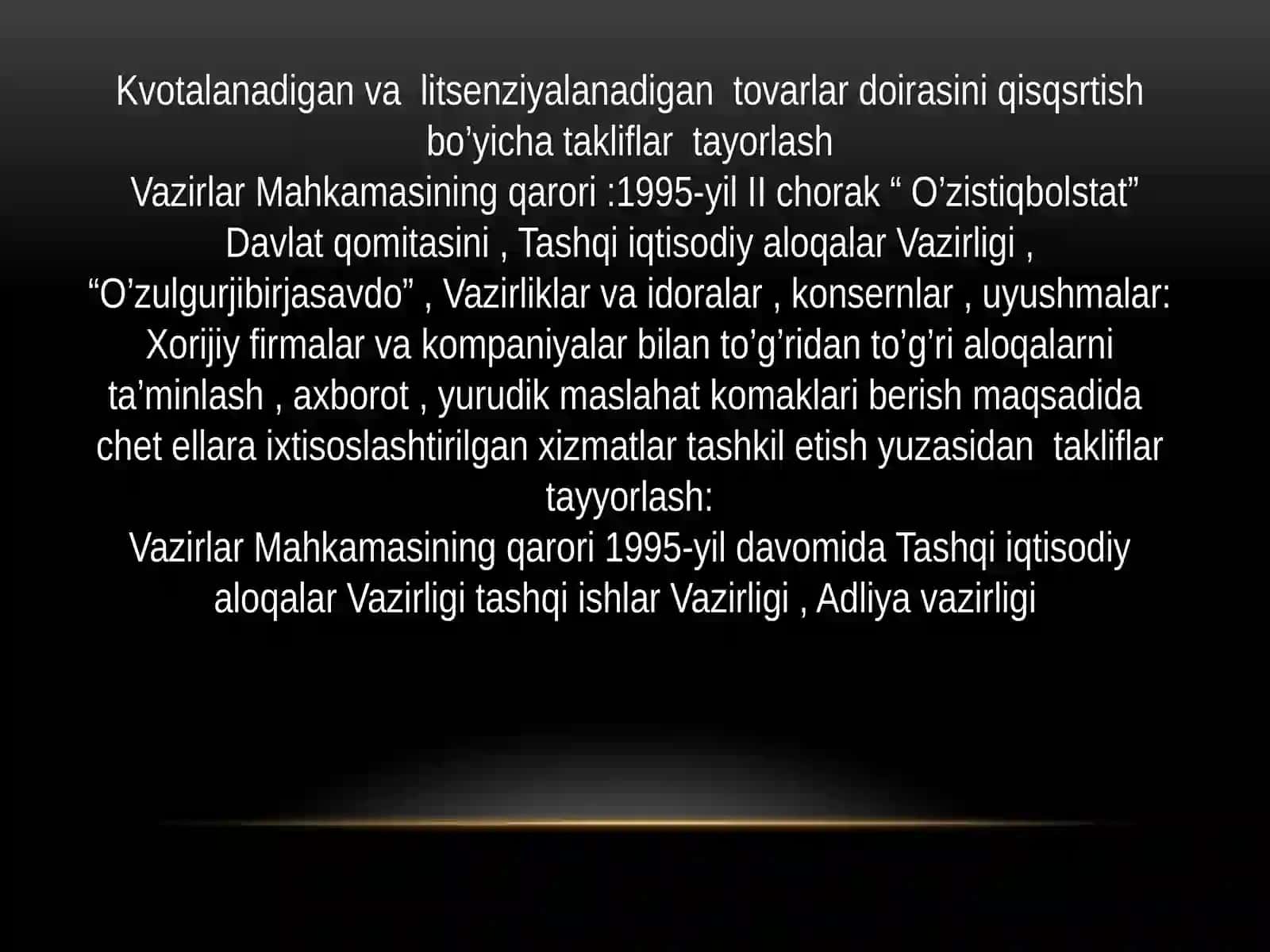 O’zbekistONDA  IQTISODIY   ISLOHATLARNI AMALGA  OSHIRISHDA  TAHSHQI  IQTISODIY  FAOLIYATINI  ERKINLASHTIRISHNING  AHAMIYATI. 4