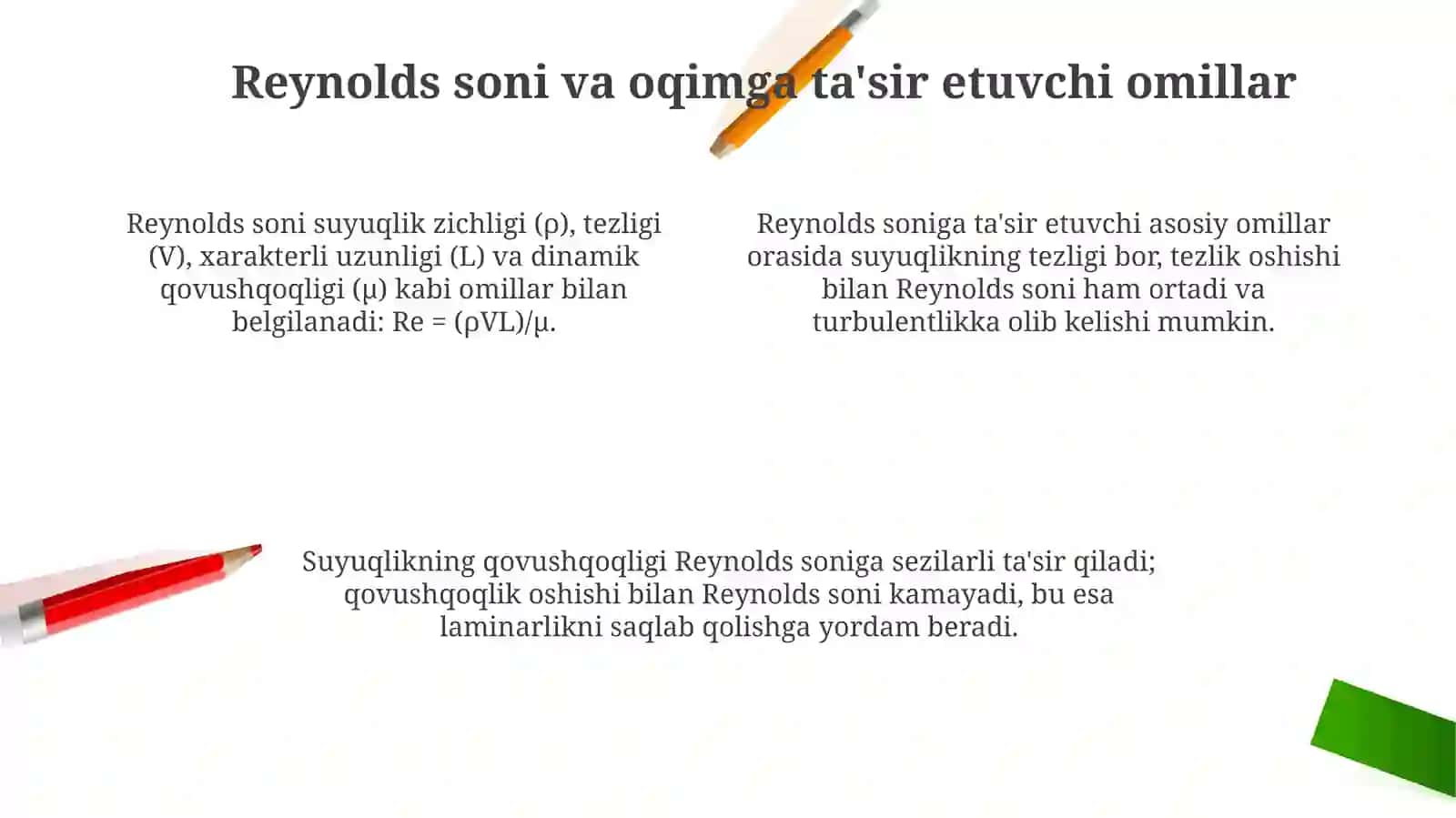Suyuqliklar va gazlar oqimining laminar va turbulent holatlari 4