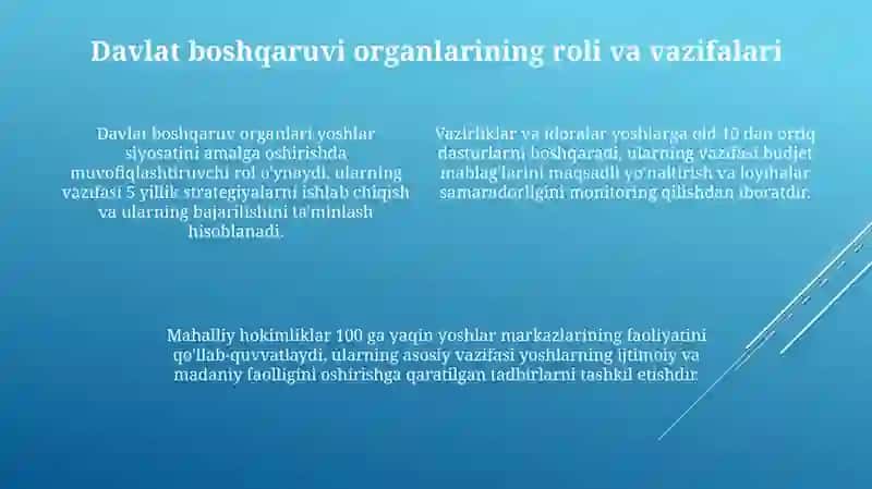 Yoshlarga oid davlat siyosatini izchil va samarali tashkil etish 4