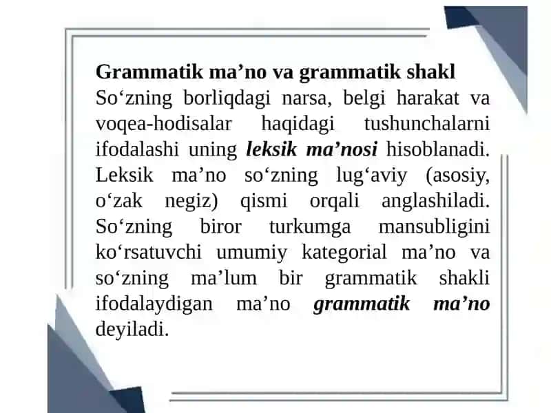 MORFOLOGIYAHAQIDA MA’LUMOT. OT.OTNINGLEKSIK-GRAMMATIK XUSUSIYATLARI SIFAT SO‘Z TURKUMI 4