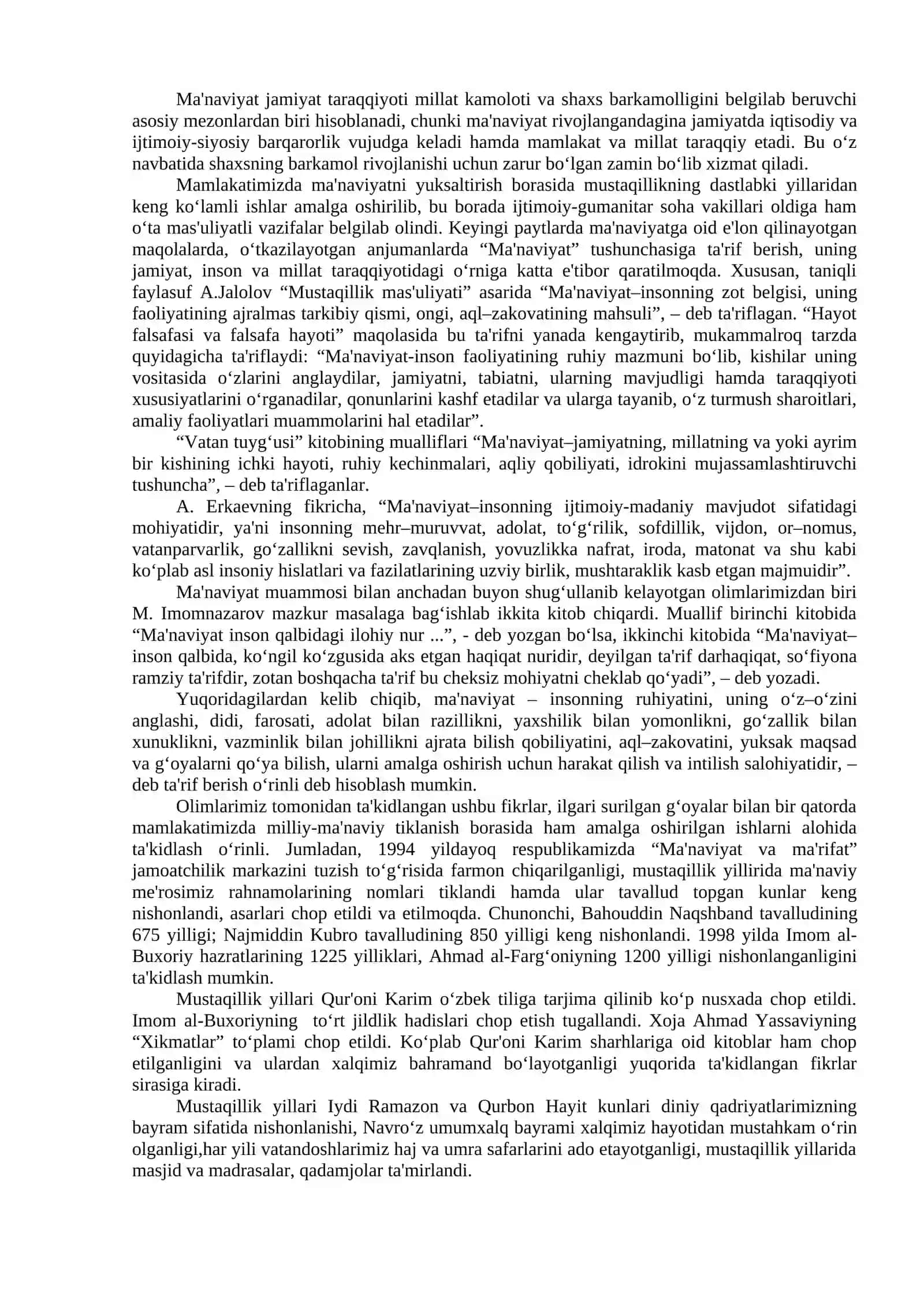 MUSTAQILLIK YILLARIDA O‘ZBEKISTONDAGI MA'NAVIY VA MADANIY TARAQQIYOT 4