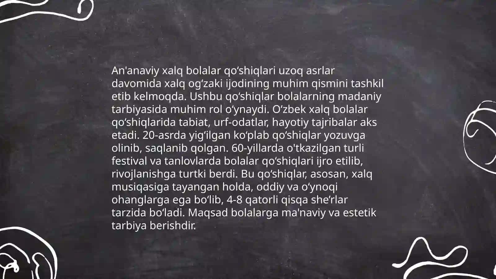 Bolalar qo’shiqlari. Xalq qo’shiqlari va adabiy qo’shiqlar 4