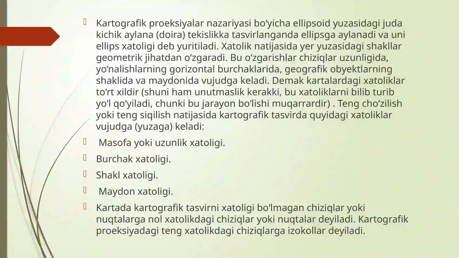 Xatolik hususiyatlari va kartografik turlariga ko’ra bo’linishi 4