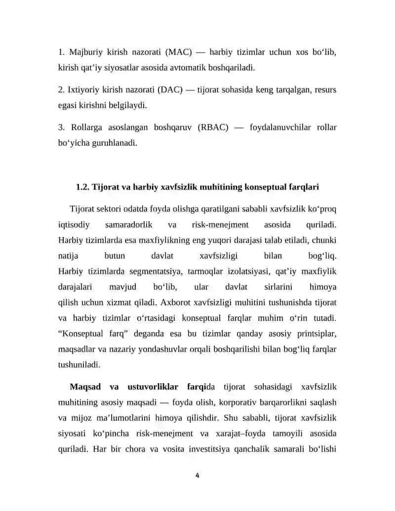 Tijorat va harbiy kompyuter xavfsizligi siyosatlarini taqqoslash 4