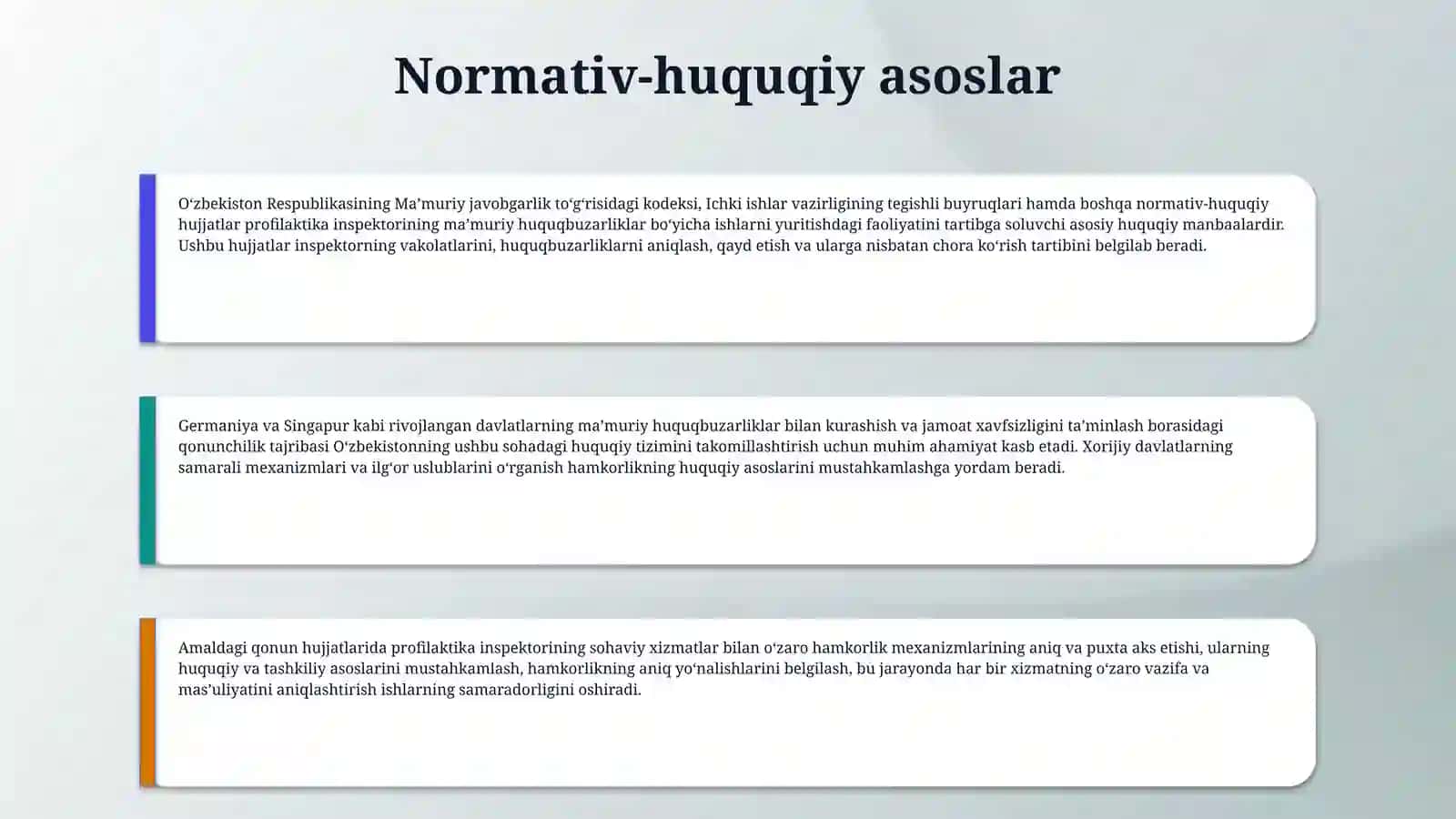 Profilaktika inspektorining maʼmuriy huquqbuzarliklar boʻyicha ishlarni yuritishda sohaviy xizmatlar bilan oʻzaro hamkorlik tizimi 4