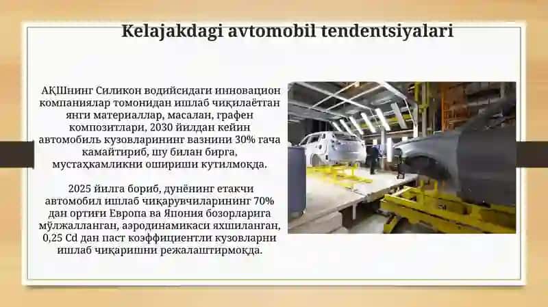 Avtomobillarning kuzovi kabina va platformasini koʻrinishini rivojlantirish istiqbollari 4