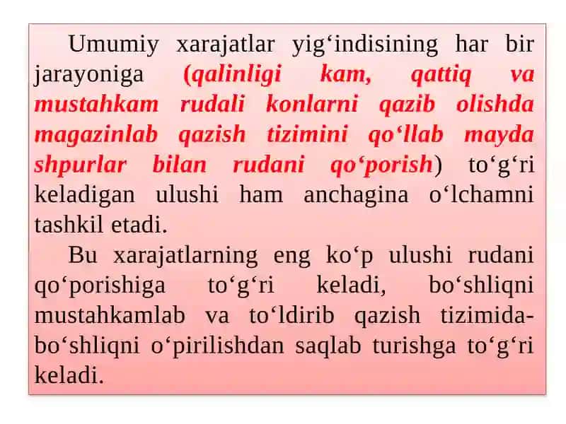 Rudani qazish massividan ajratib olishdagi asosiy ishlab chiqarishjarayonlari haqida taqdimot 4