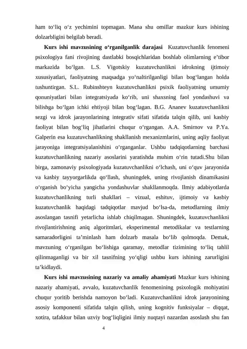 Kuzatuvchanlikni tadqiq etish metodlari tasnifi  kurs ishi 4