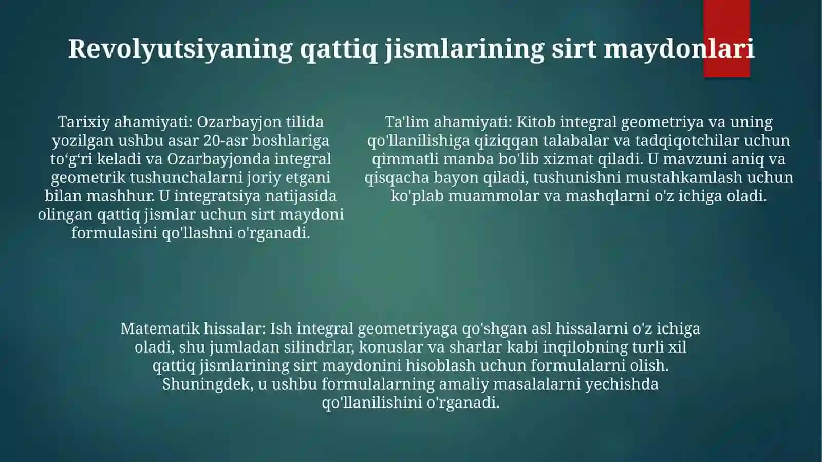 Aniq Integralni Geometrik Masalalarga Tadbiqlari 4