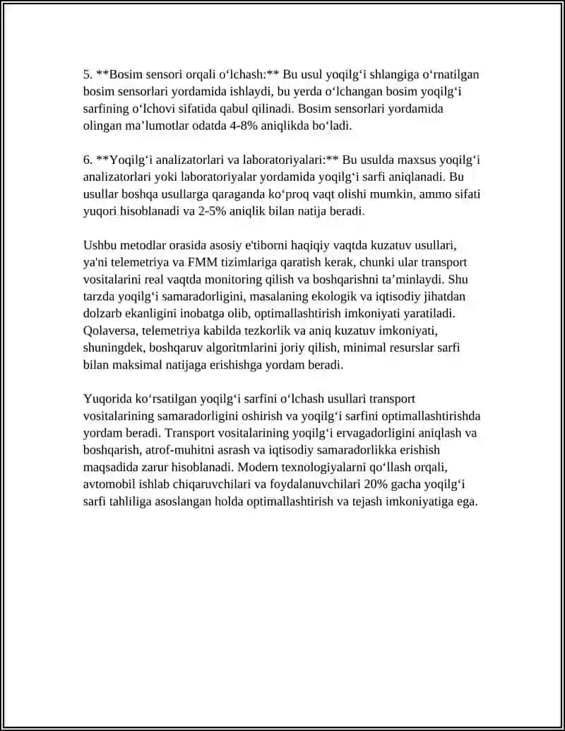 Yoqilg‘i sarfini o‘lchash va monitoring qilish usullari 4