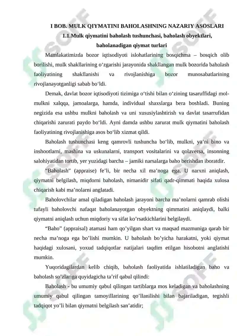 MULK QIYMATINI BAHOLASH YONDOSHUVLARI VA USULLARI TIZIMI 5