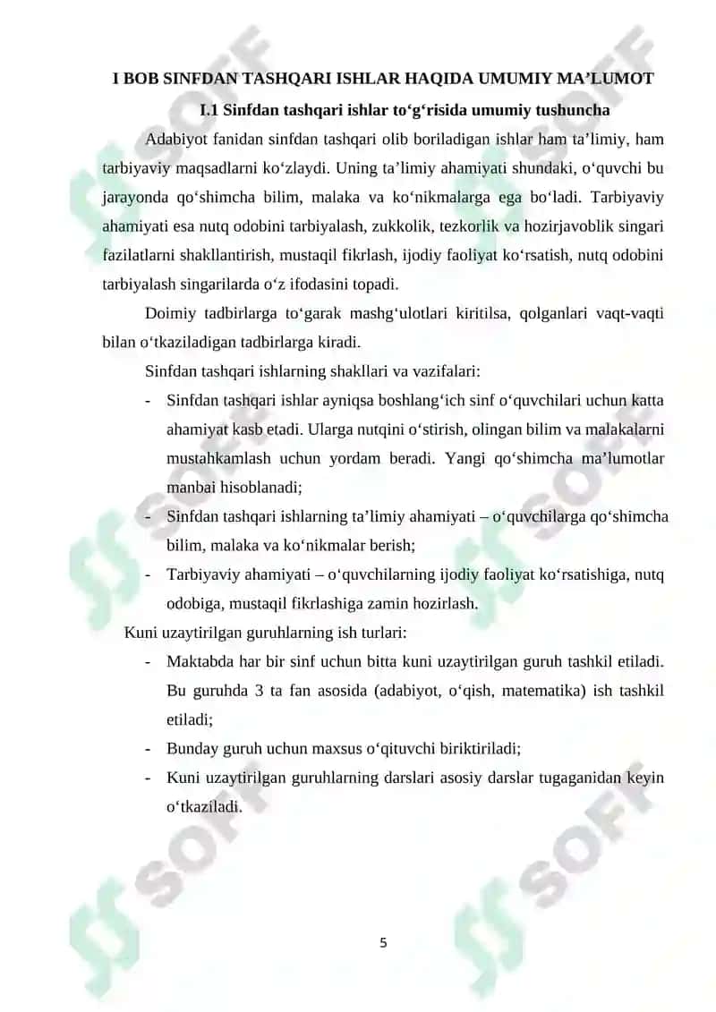 Adabiyotdan sinfdan tashqari mashg`ulotlarni tashkil etish va o`tkazish 5