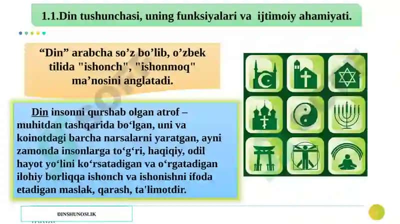 Dinshunoslik fanining predmeti, maqsadi va vazifalari 5