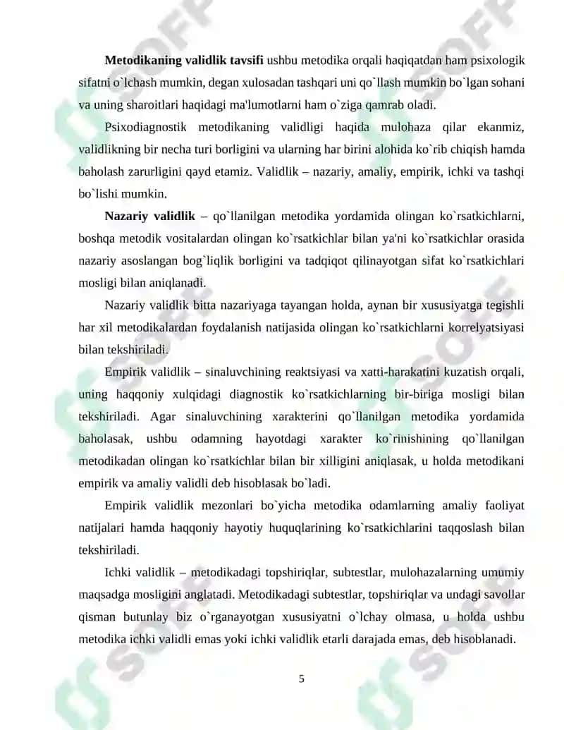 Psixodiagnostik metodikalar xarakteriga ko'ra kurs ishi 5