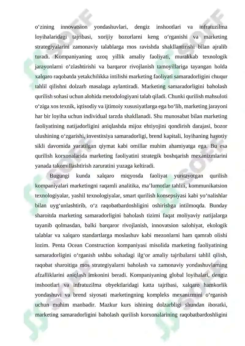 Qurilishda marketing faoliyati samaradorligini baholash (“Penta-Ocean Construction”, Tokio, Yaponiya misolida) 5