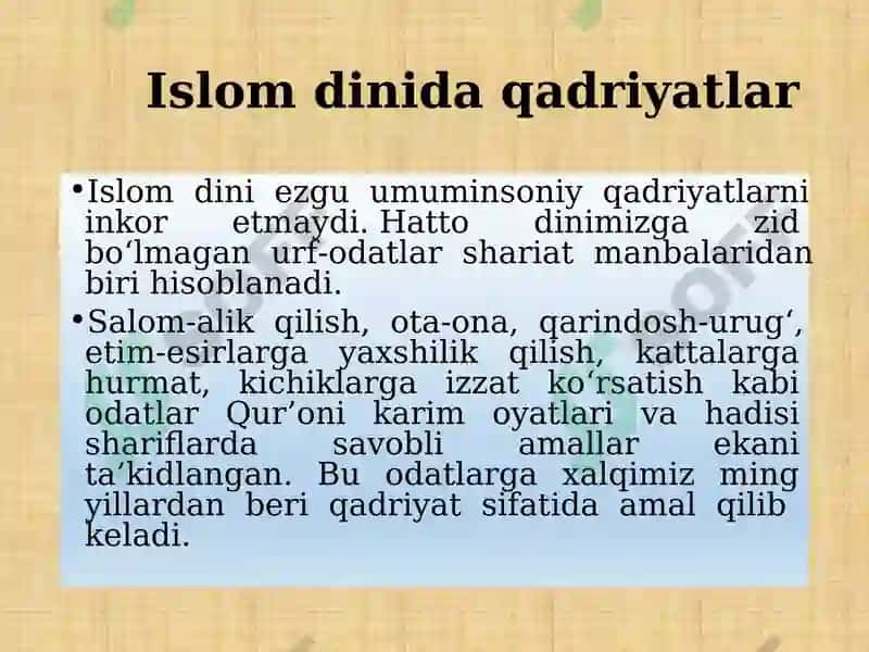 ISLOM QADRIYATLARI VA MA’RIFATI.  ISLOMDA IQTISODIY MUNOSABATLAR 5