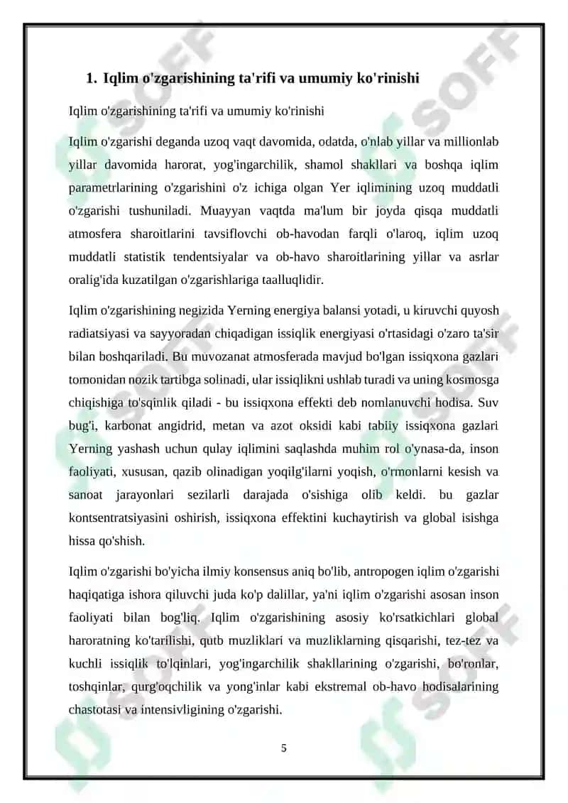 IQLIM O‘ZGARISHI VA UNING NATIJASIDA KUTILAYOTGAN OQIBATLAR 5
