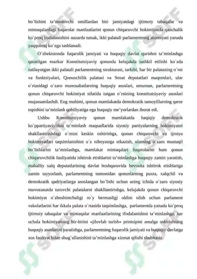 O`zbekiston Respublikasida ikki palatali parlamentni shakllantirishning o`ziga xos xususiyatlari 5