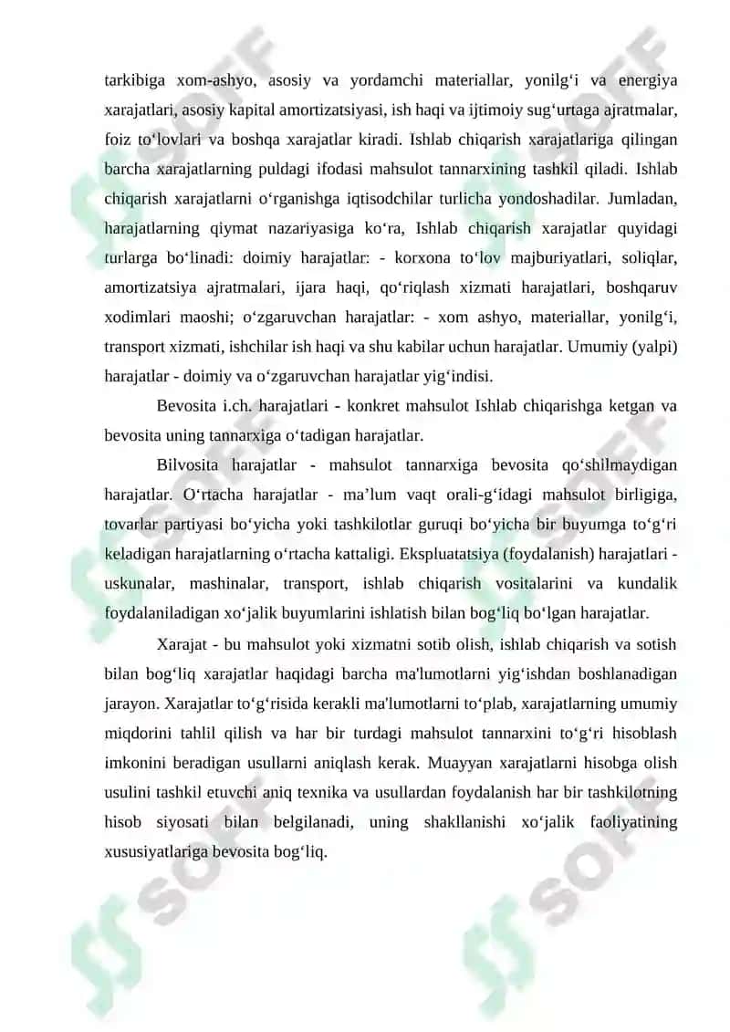 Ishlab chiqarish tannarxini haqiqiy xarajatlar bo‘yicha hisoblash 5
