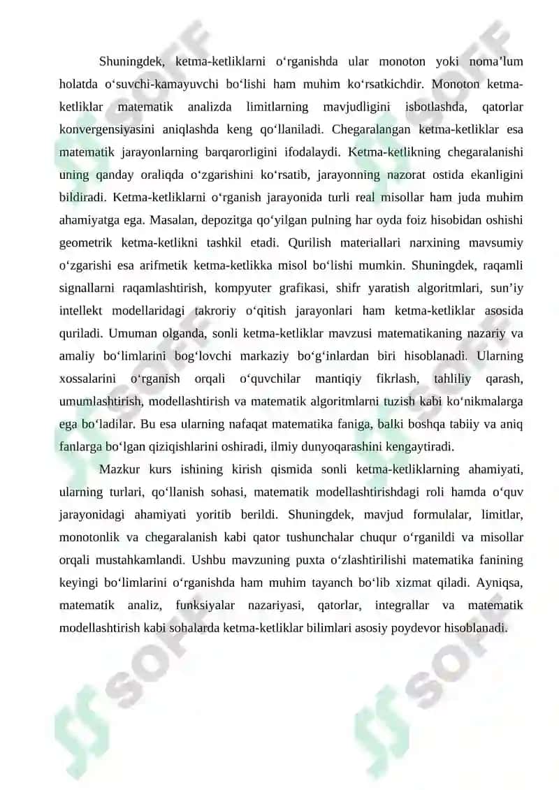 Ketma-ketliklar to'plamini turlicha klassifikatsiyalash va ular orasidagi munosabatlarni o'rganish 5