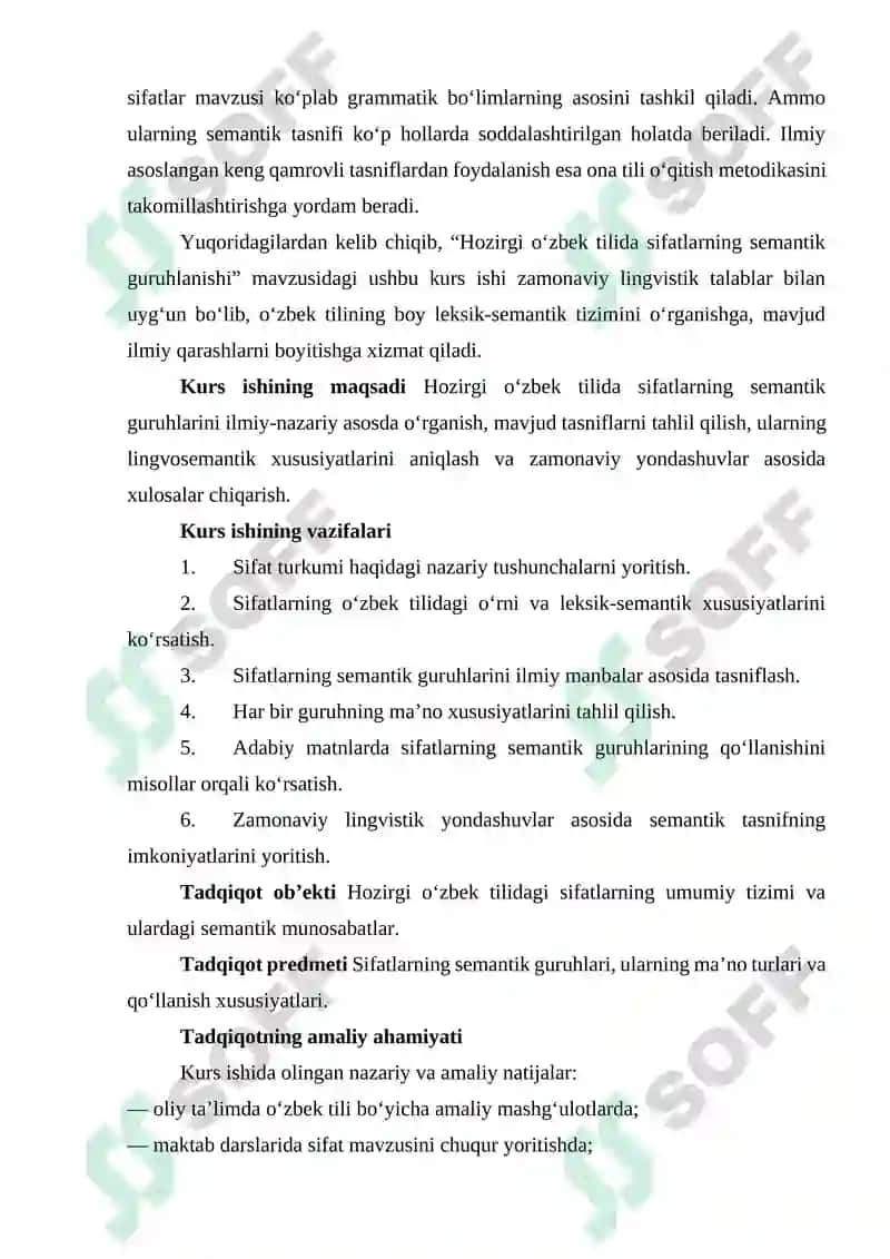 Hozirgi o‘zbek tilida sifatlarning semantik guruhlanishi 5
