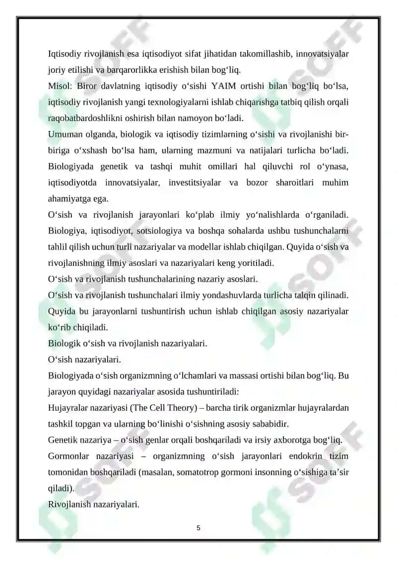 Oʻsish va rivojlanishining sodda modeli 5