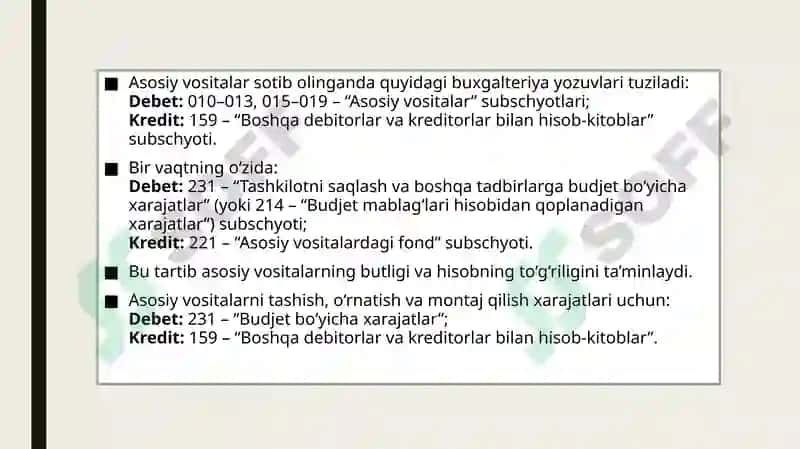 Byudjet tashkilotlarda asosiy vositalar hisobi 5