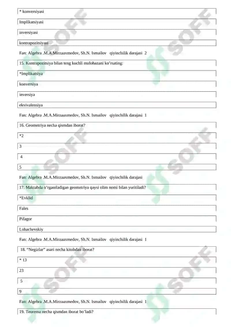 10-sinf matematika 200 ta test 5